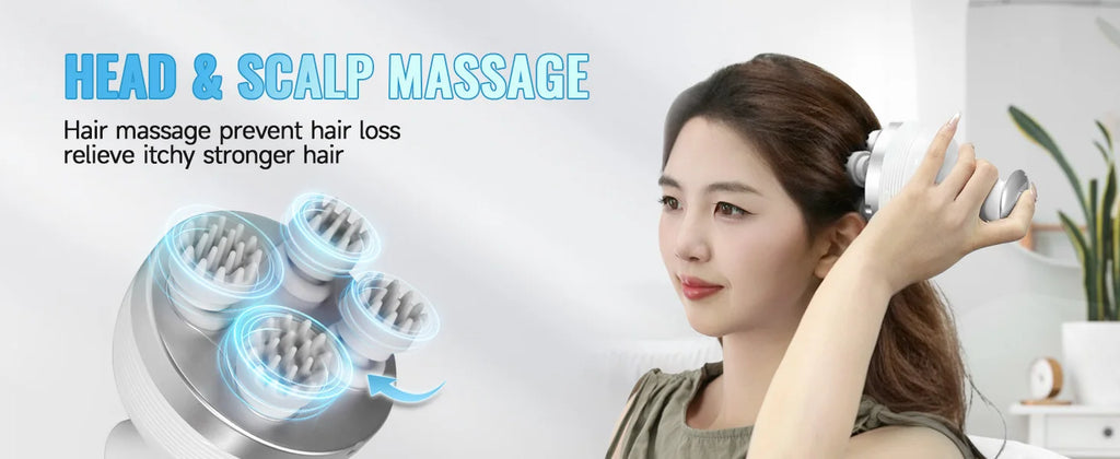 Electric Head Scalp Massager Body Massage Neck Deep Tissue 4 Kneading for Hair Growth Wireless Stress Relax and Cat Pet Claw