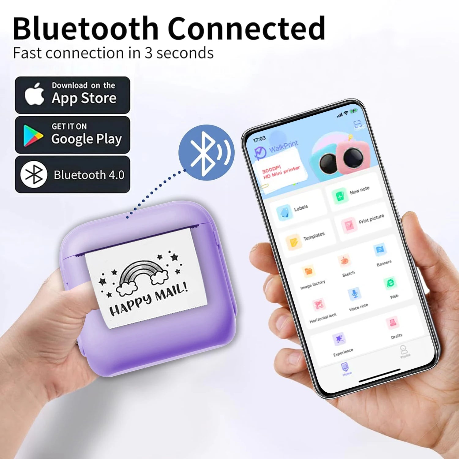 Mini Thermal Printer Pocket Printer Wireless Label Printer With IOS/Android Devices Office/Home For Journals/Memos/Notes/ Photos