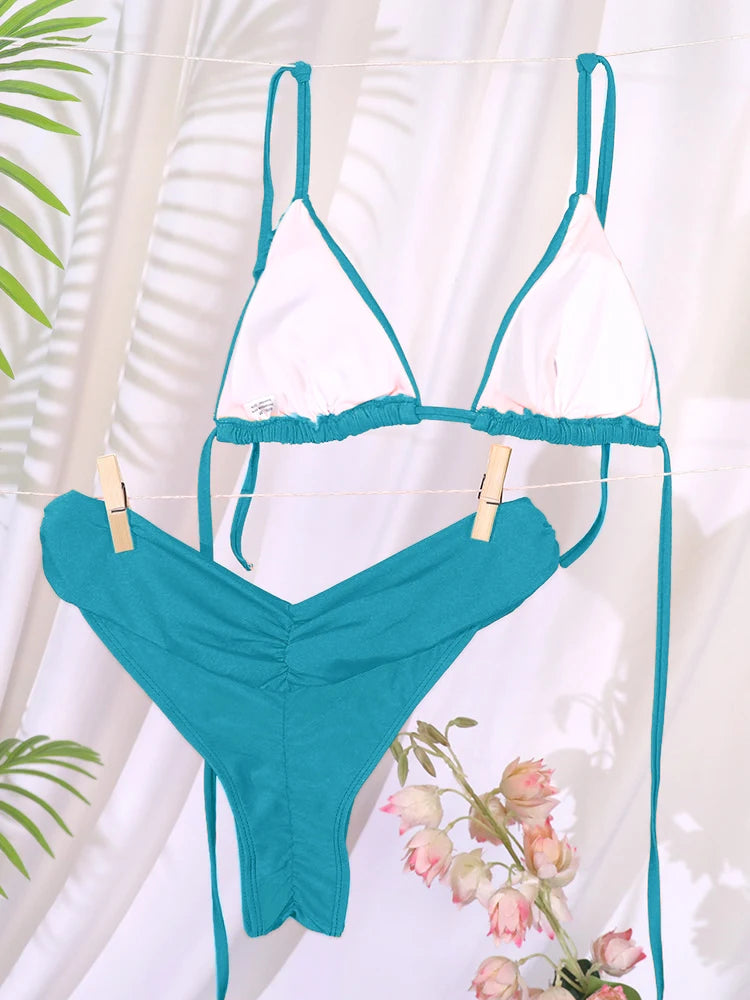 Maillot de bain bikini 2 pièces - Taille basse triangle bandage