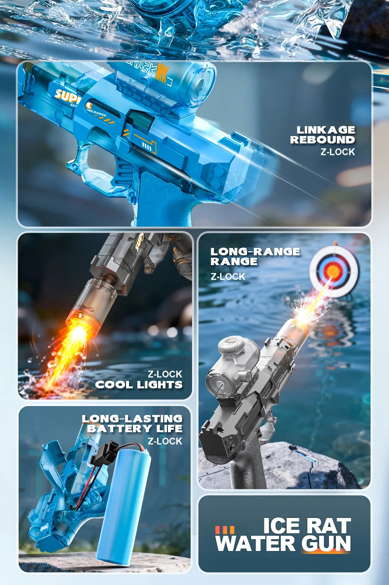 Pistolet à eau électrique lumineux - Effet flamme haute pression