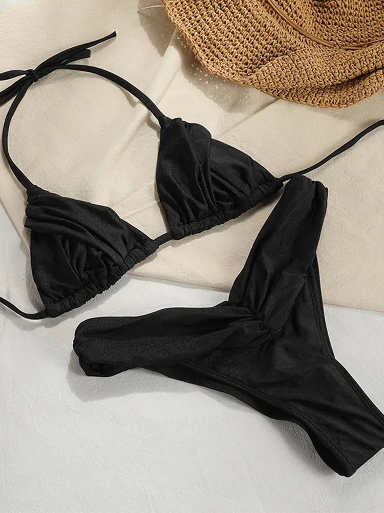 Maillot de bain bikini 2 pièces - Taille basse triangle bandage