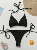 Bikini micro string côtelé - Maillot de bain 2 pièces halter
