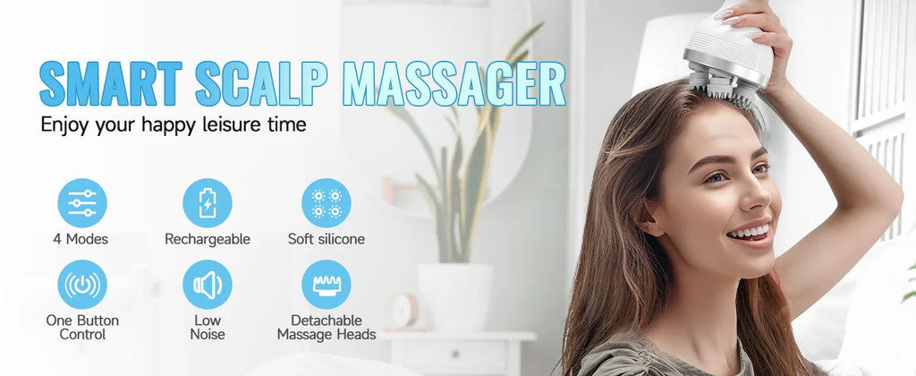 Electric Head Scalp Massager Body Massage Neck Deep Tissue 4 Kneading for Hair Growth Wireless Stress Relax and Cat Pet Claw