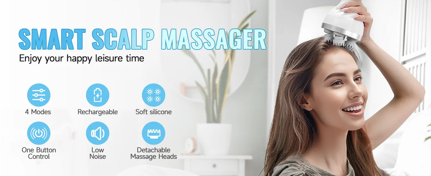 Electric Head Scalp Massager Body Massage Neck Deep Tissue 4 Kneading for Hair Growth Wireless Stress Relax and Cat Pet Claw
