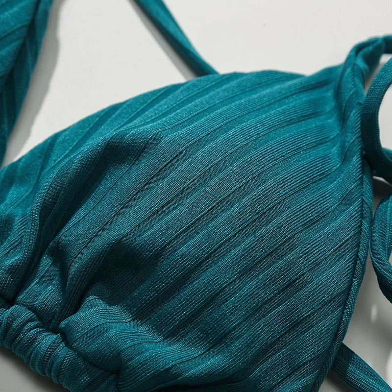 Bikini micro string côtelé - Maillot de bain 2 pièces halter